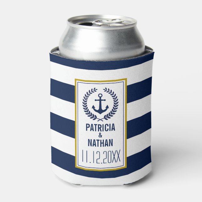Rafraichisseur De Cannettes Style nautique Marine Stripes Amusant Mariage Favo (Can devant)