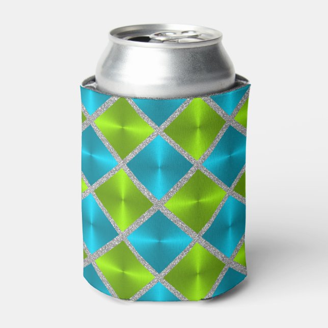 Rafraichisseur De Cannettes Turquoise et chaux avec Carrés argentés (Can devant)