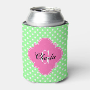 Rafraichisseur De Cannettes Vert Menthe Points Blancs Chaud Rose Nom Initiale