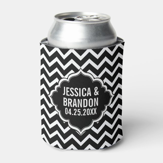 Rafraichisseur De Cannettes Zigzag géométrique Monogramme noir & blanc Chevron (Can devant)