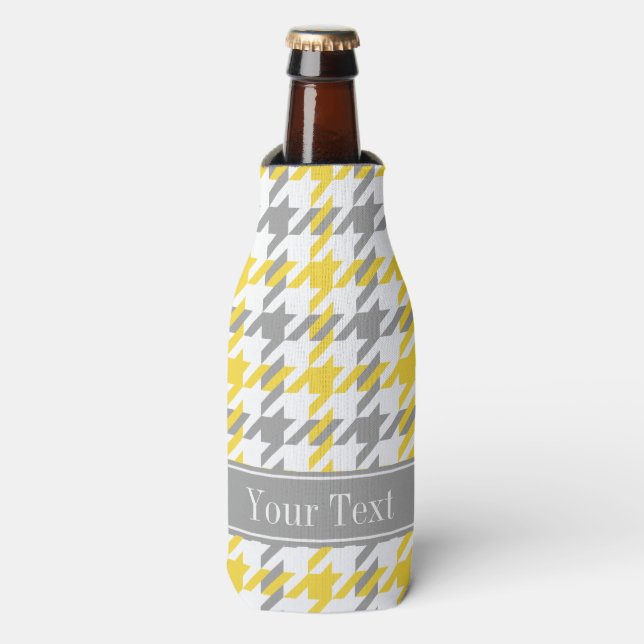 Rafraîchisseur Pour Bouteille Ananas Wht Dk Grey Houndstooth Nom Monogramme (Bottle Devant)