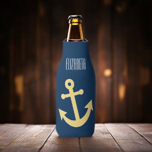 Rafraîchisseur Pour Bouteille Ancre nautique avec le motif de Chevron de jaune