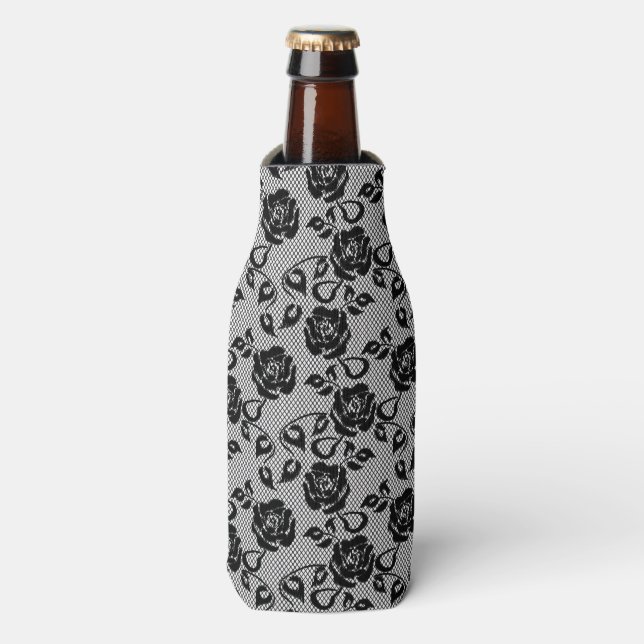 Rafraîchisseur Pour Bouteille Black lace pattern on white background (Bottle Devant)