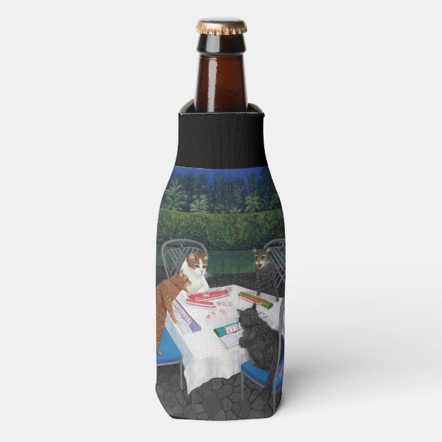 Rafraîchisseur Pour Bouteille Chats jouant au Mahjong (Bottle Devant)