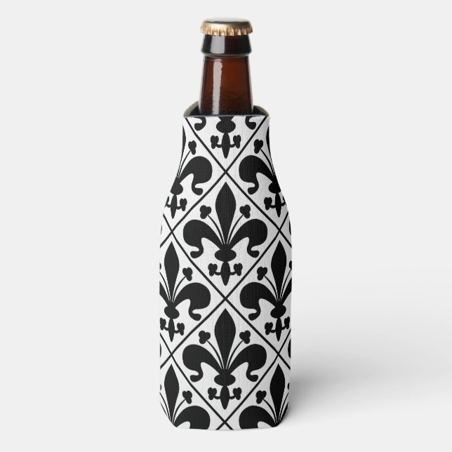 Rafraîchisseur Pour Bouteille Chic Black and White Fleur de Lis (Bottle Devant)