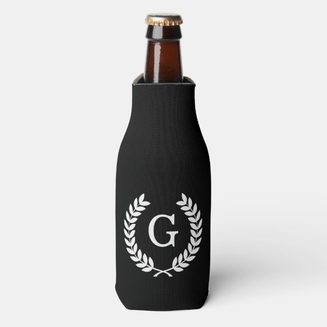 Rafraîchisseur Pour Bouteille Couronne de laurier blanc noir de blé Monogramme i (Bottle Devant)