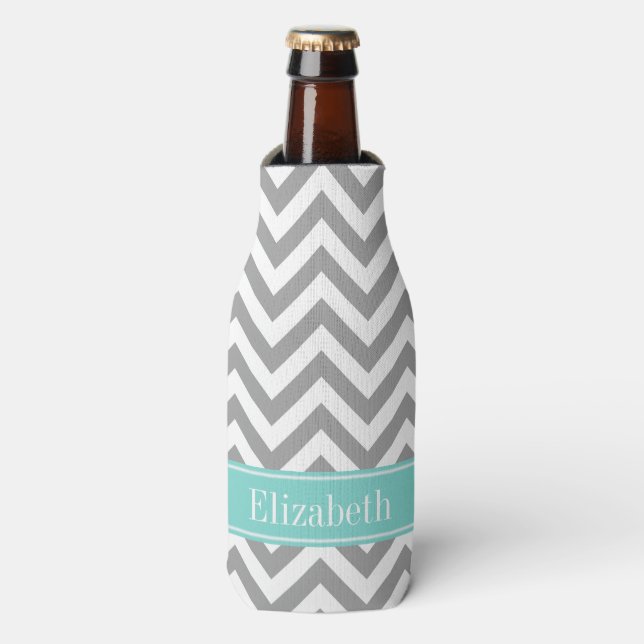 Rafraîchisseur Pour Bouteille Dk Gray White LG Chevron Turquoise (Bottle Devant)