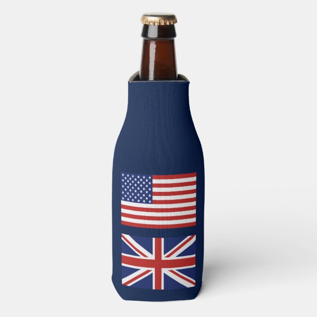 Rafraîchisseur Pour Bouteille Drapeaux du Royaume-Uni et des États-Unis. (Bottle Devant)