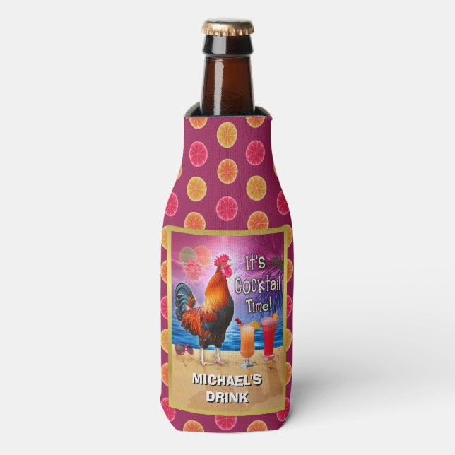 Rafraîchisseur Pour Bouteille Drôle Rooster poulet Boire Tropical Nom de la plag (Bottle Devant)