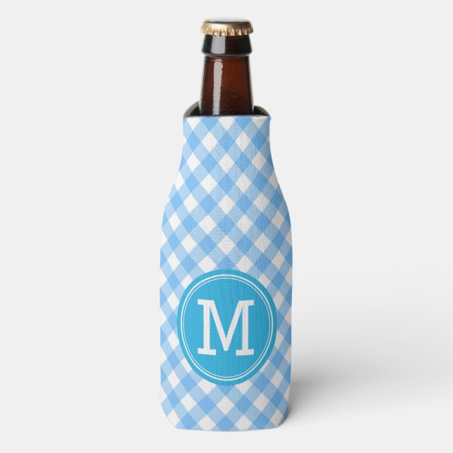 Rafraîchisseur Pour Bouteille En vichy Bébé bleu Personnaliser Monogramme (Bottle Devant)