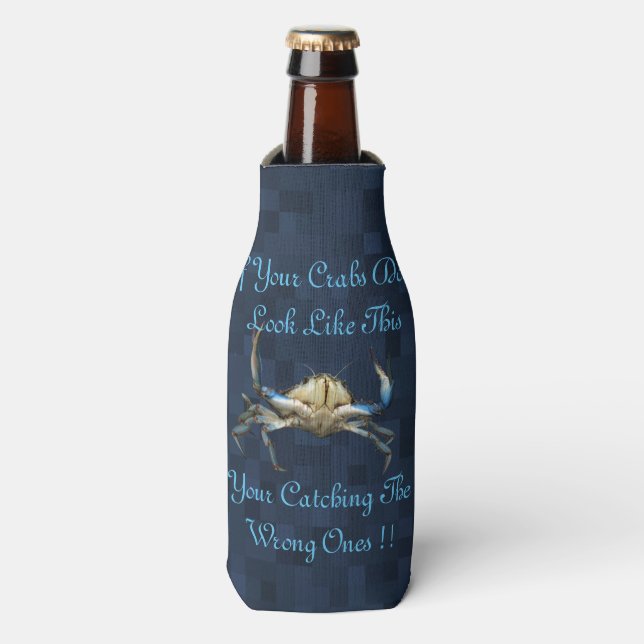 Rafraîchisseur Pour Bouteille Logo De Crabes À Capture Amusante Sur Bleu, (Bottle Devant)