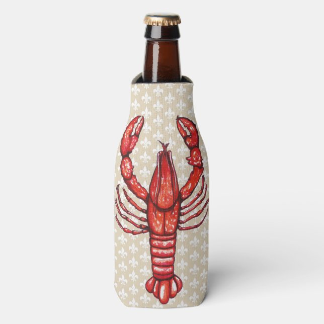 Rafraîchisseur Pour Bouteille Louisiane Cajun Crawfish & Fleur De Lis (Bottle Devant)