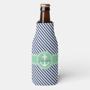 Rafraîchisseur Pour Bouteille Monogramme d'ancre nautique rayures marine et ment