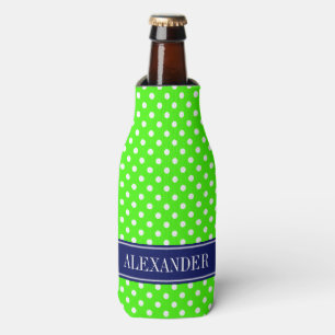 Rafraîchisseur Pour Bouteille Monogramme Nom Navy Blanc Polka Dots Vert Citron
