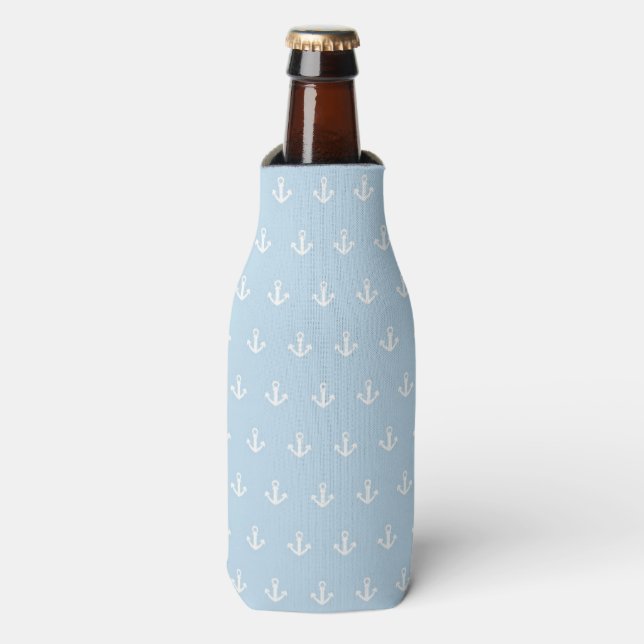 Rafraîchisseur Pour Bouteille Motif avec ancrages blancs sur bleu (Bottle Devant)