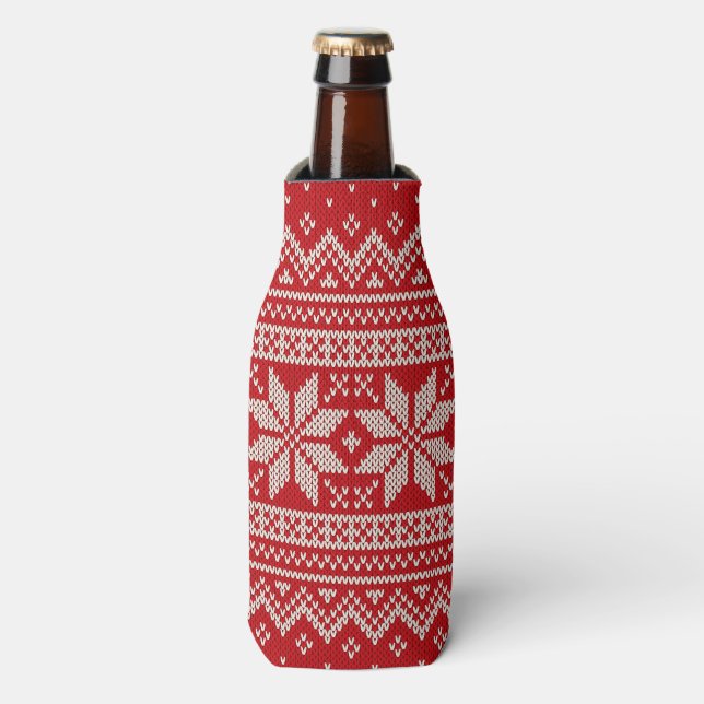 Rafraîchisseur Pour Bouteille Motif de Tricot de Noël - ROUGE (Bottle Devant)