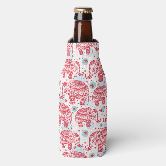 Rafraîchisseur Pour Bouteille Motif d'éléphant ethnique rouge (Bottle Devant)