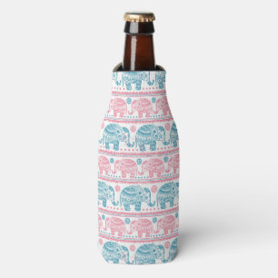 Rafraîchisseur Pour Bouteille Motif d'éléphants ethniques rose et Turquoise