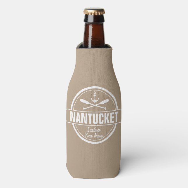 Rafraîchisseur Pour Bouteille Nantucket, MA nom personnalisé, ancre nautique (Bottle Devant)