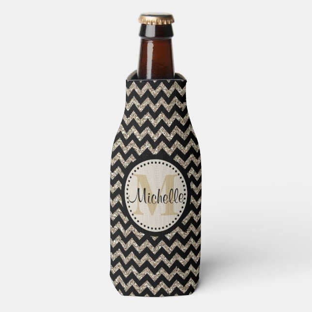 Rafraîchisseur Pour Bouteille Noir Chevron Silver Monogramme or (Bottle Devant)