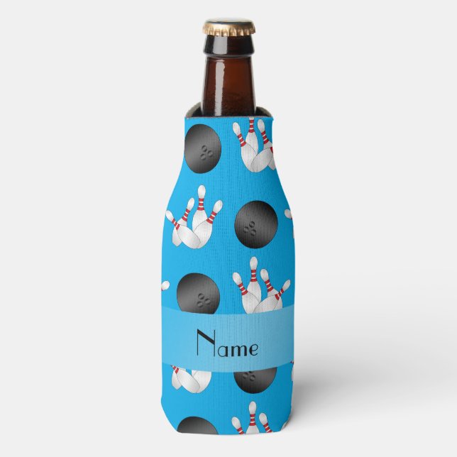Rafraîchisseur Pour Bouteille Nom personnalisé sky bleu motif de bowling (Bottle Devant)