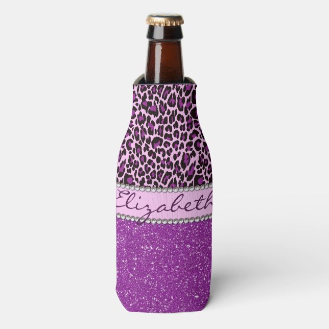 Rafraîchisseur Pour Bouteille Parties scintillant d'Empreinte de léopard violet  (Bottle Devant)