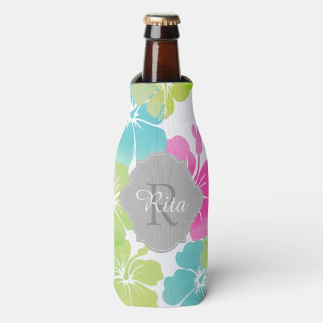 Rafraîchisseur Pour Bouteille PixDezines hibiscus/do-it-yourself arrière - plan (Bottle Devant)