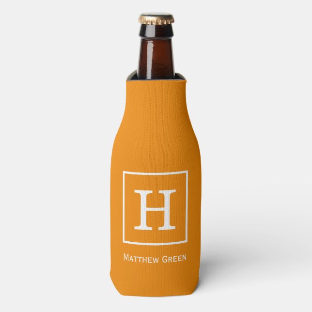 Rafraîchisseur Pour Bouteille Tangerine Orange White Framed Initial Monogram (Bottle Devant)