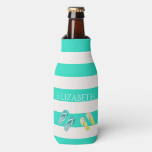 Rafraîchisseur Pour Bouteille Turquoise white nautical stripes beach