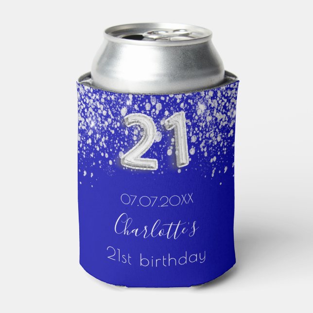 Rafraîchisseur Pour Canette 21e anniversaire royal bleu argent nom de la parti (Can devant)