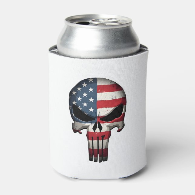 Rafraîchisseur Pour Canette 4th Of July Shirt For Women Men American Flag Skul (Can devant)