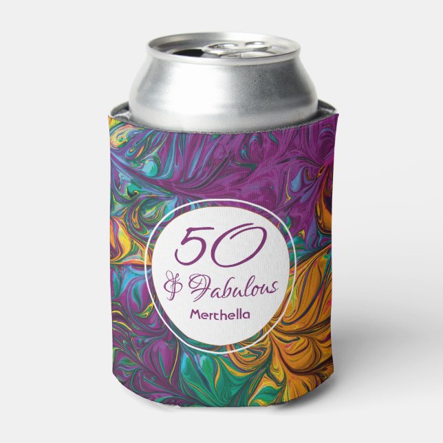 Rafraîchisseur Pour Canette 50 & Fabuleux Abstrait PURPLE personnalisé Anniver (Can devant)