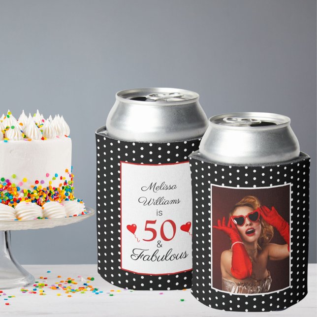 Rafraîchisseur Pour Canette 50 & Fabuleux Anniversaire Photo 50e Fête BLK Blan (Créateur téléchargé)