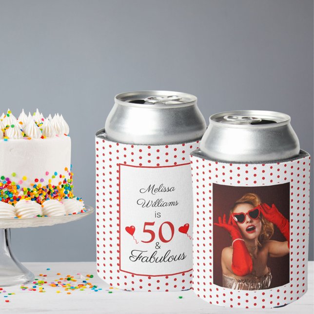 Rafraîchisseur Pour Canette 50 & Fabuleux Anniversaire Photo 50e fête Rouge bl (Créateur téléchargé)