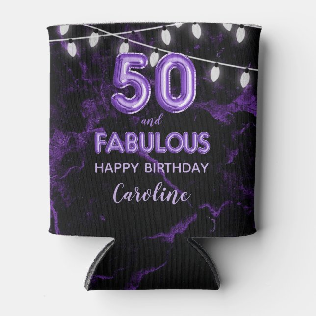Rafraîchisseur Pour Canette 50 & Fabuleux Anniversaire violet noir éclairs de  (Devant)