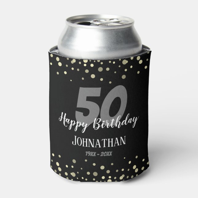 Rafraîchisseur Pour Canette 50e fête d'anniversaire avec Confetti Black (Can devant)