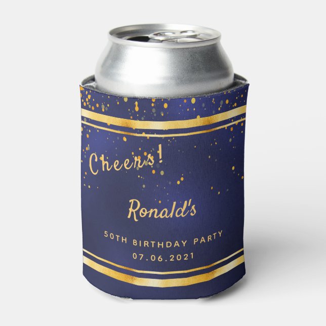 Rafraîchisseur Pour Canette 50e fête d'anniversaire sombre marine bleu or appl (Can devant)