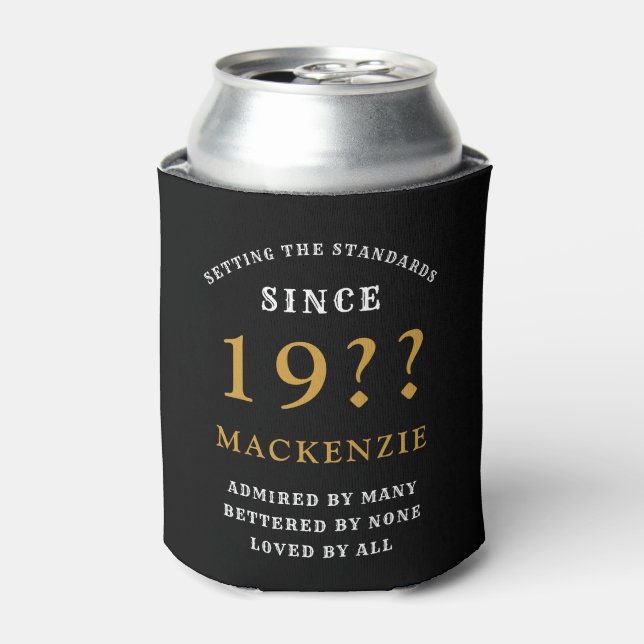 Rafraîchisseur Pour Canette 60e anniversaire Monogramme Nom Année Black Gold (Can devant)
