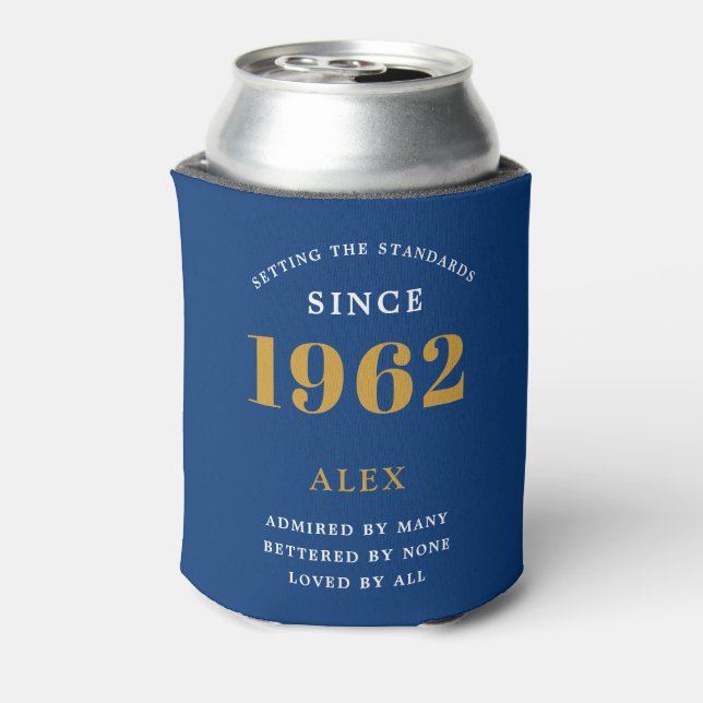 Rafraîchisseur Pour Canette 60e anniversaire Nom 1962 Blue Gold Elegant Chic (Can Dos)