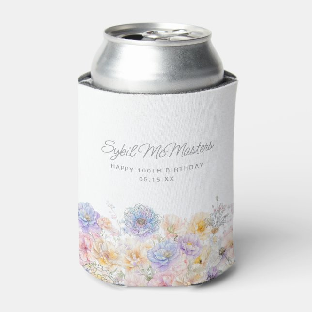 Rafraîchisseur Pour Canette 90e anniversaire de fête aquarelle Floral Custom (Can devant)