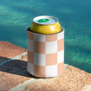 Rafraîchisseur Pour Canette à damiers carré pêche orange blanc géométrique