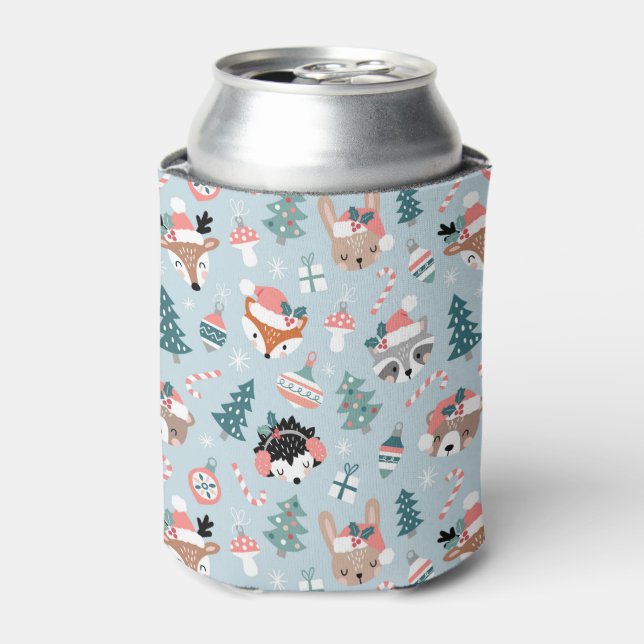 Rafraîchisseur Pour Canette Adorable Bois Noël Animal Visages Motif (Can devant)