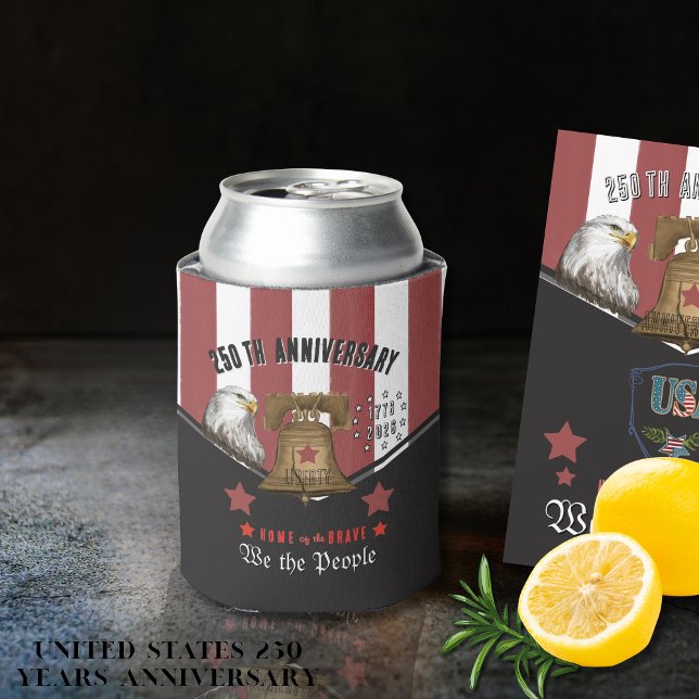 Rafraîchisseur Pour Canette Aigle et cloche à main US 250 We the People (US 250 We the People Hand-Drawn Eagle and Bell Can Cooler)