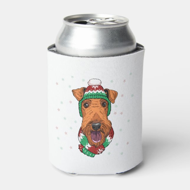 Rafraîchisseur Pour Canette Airedale Terrier dans le casquette de Noël (Can devant)