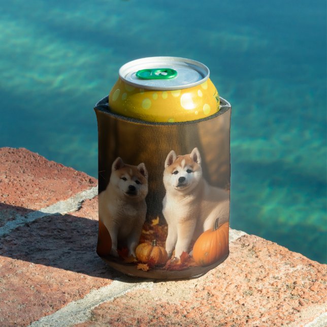 Rafraîchisseur Pour Canette Akita Puppy Citrouille d'automne (Piscine in situ)
