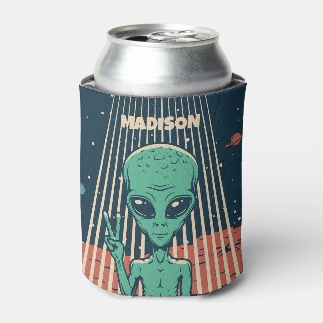 Rafraîchisseur Pour Canette Alien UFO de nom personnalisé (Can devant)