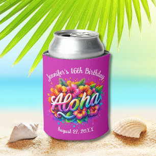 Rafraîchisseur Pour Canette Aloha Tropical Hawaiian Anniversaire Luau Purple