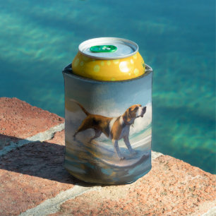 Rafraîchisseur Pour Canette American Engligh Foxhound Beach Surfing Paining