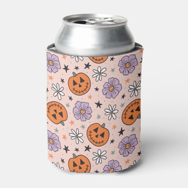 Rafraîchisseur Pour Canette Amusants Citrouilles d'Halloween et Fleurs Motif (Can devant)