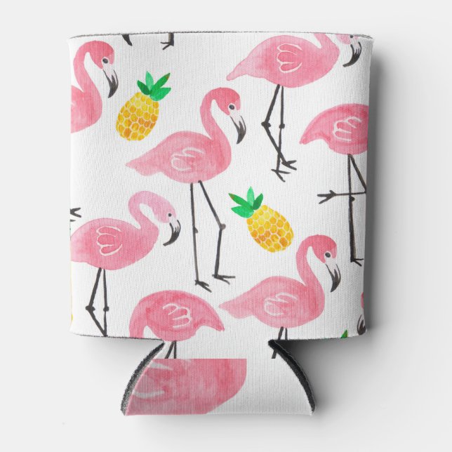 Rafraîchisseur Pour Canette Ananas à Flamant rose tropical : Aquarelle (Devant)